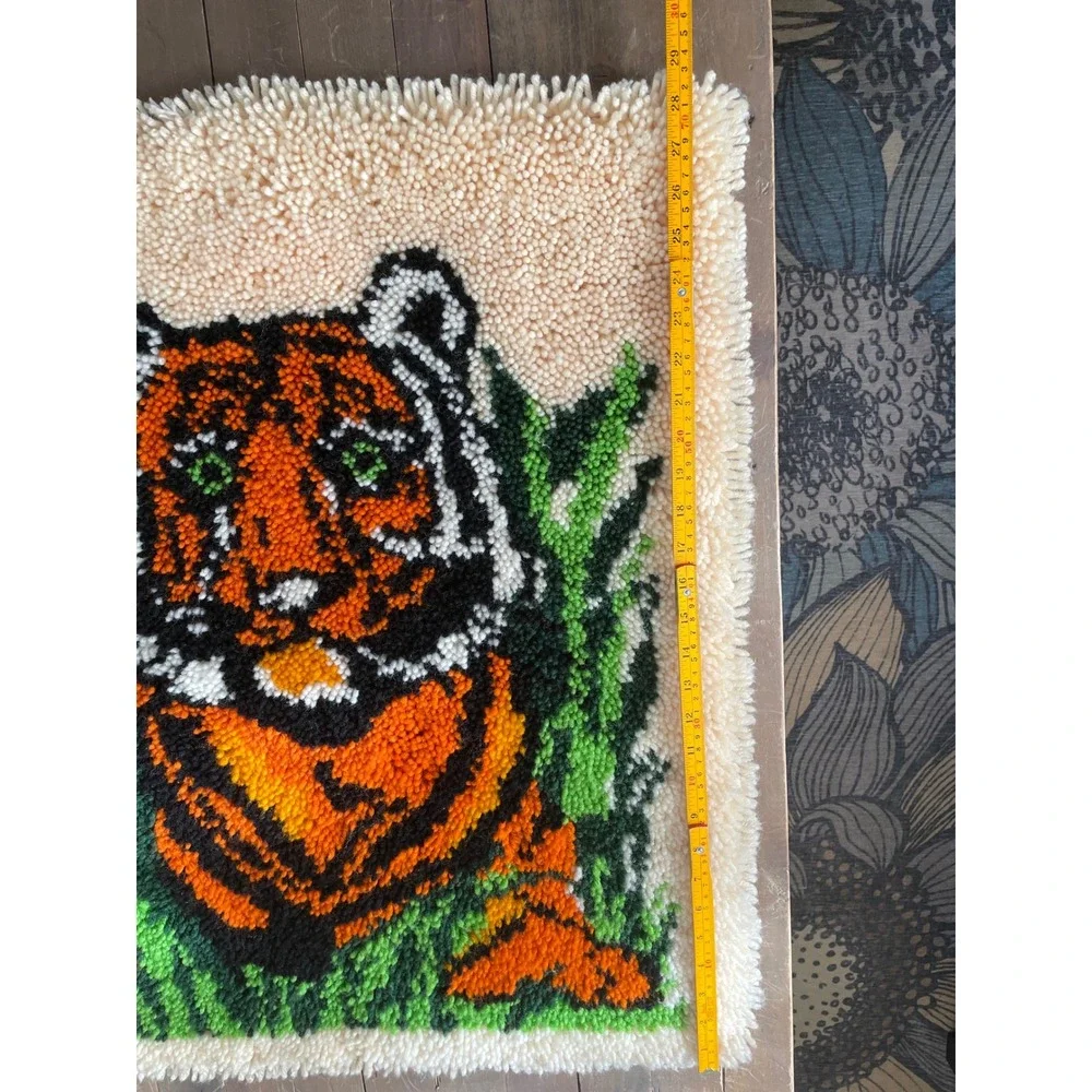 Vintage 70's Tiger Latch Hook‎ Rug Wall Hanging Art Jungle Decor